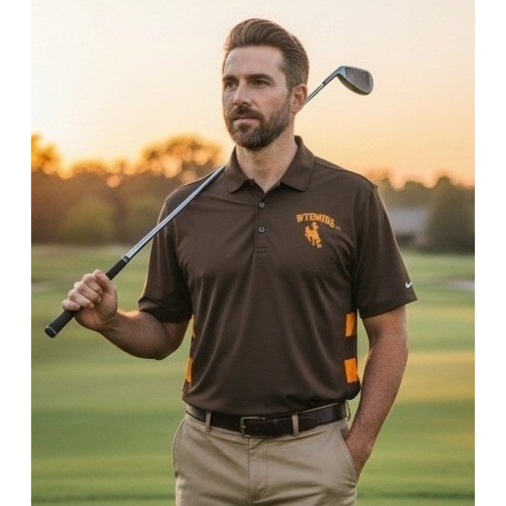 Pro Edge Wyoming Cowboys NCAA Polo Shirt Mens Large Brown Yellow Athletic Sports